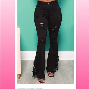 High waist Ripped Flare jeans - Black